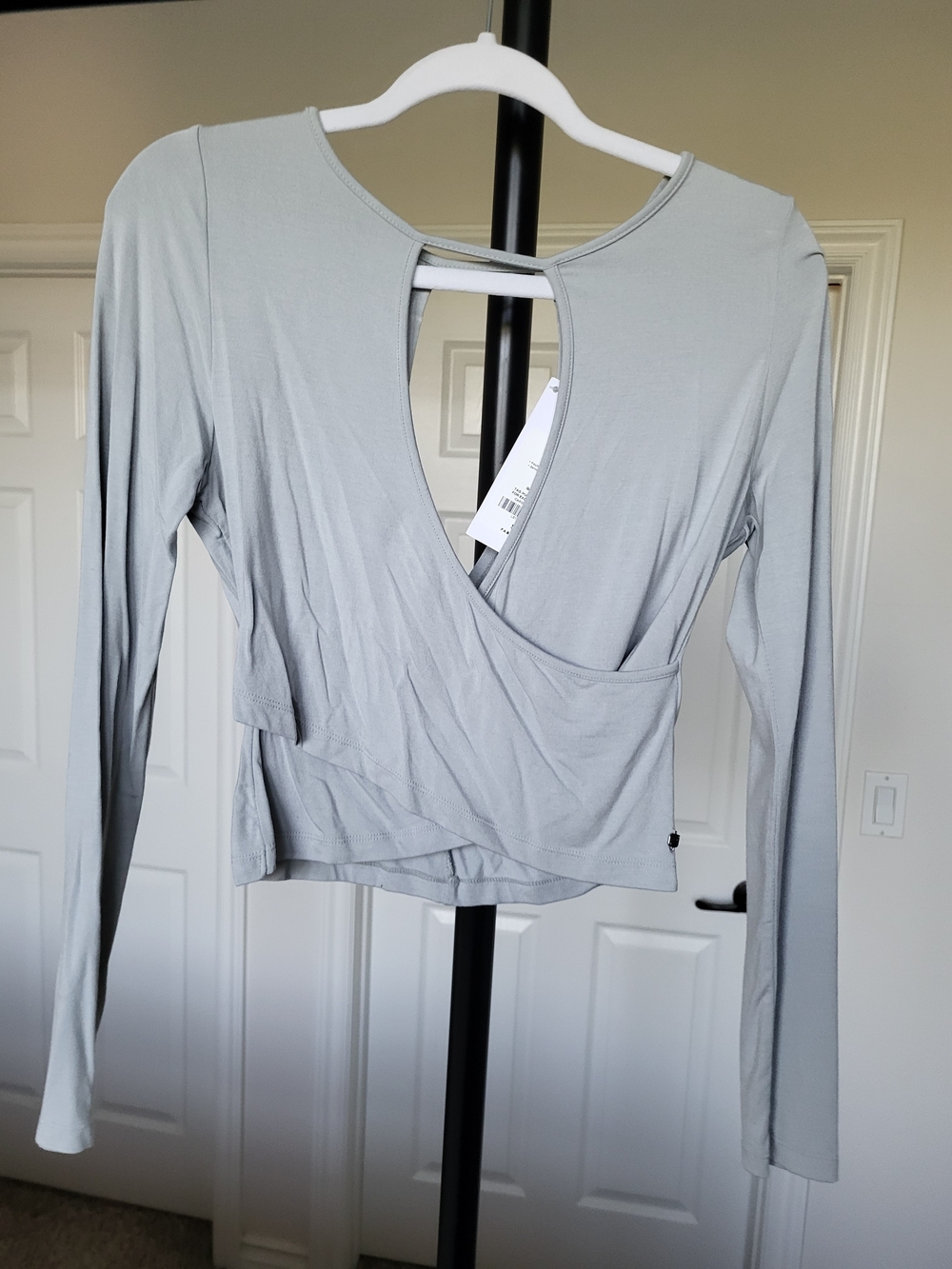 Light Gray Wrap-Style Long Sleeve Top - Carolina It's A Wrap Top